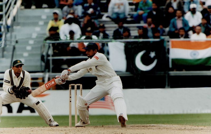 Rahul Dravid, square cutting Mushtaq Ahmed here, top scored with a classy 90
